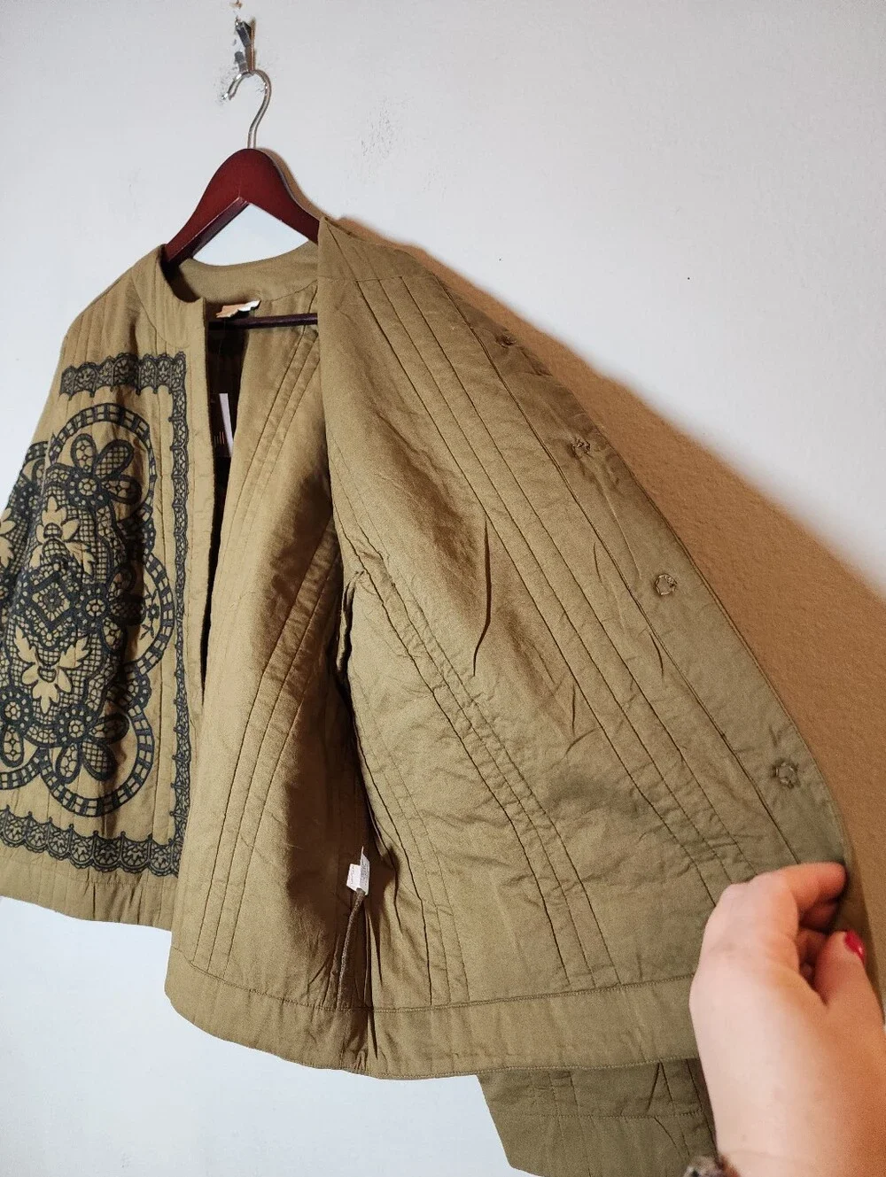 NWT J. Jill Pure Jill Embroidered Snap-Front Jacket Olive Green 100% Cotton XL